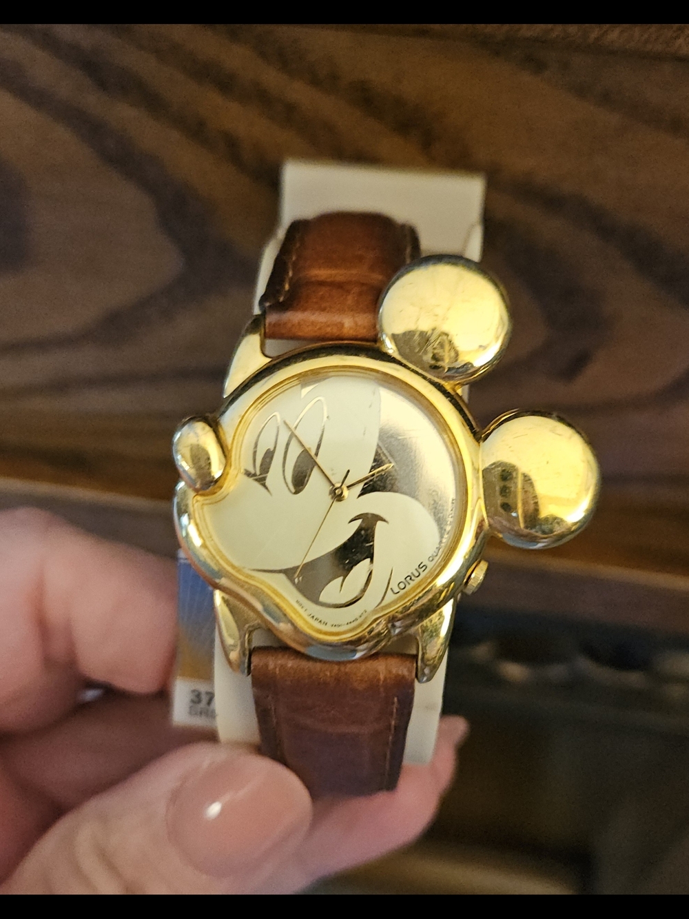 Lorus Women’s Goldtone Mickey Mouse Dial Watch with Brown Leather Strap